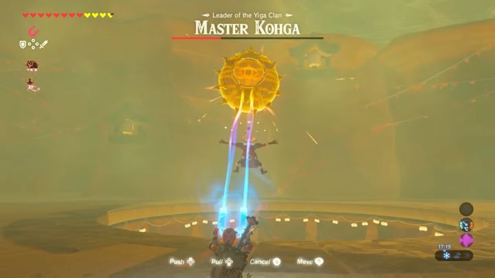 Use the magnet to drop the bomb on the enemy. - Master Kogha | Bossfight in Zelda Breath of the Wild - Bossfights - The Legend of Zelda Breath of the Wild Guide
